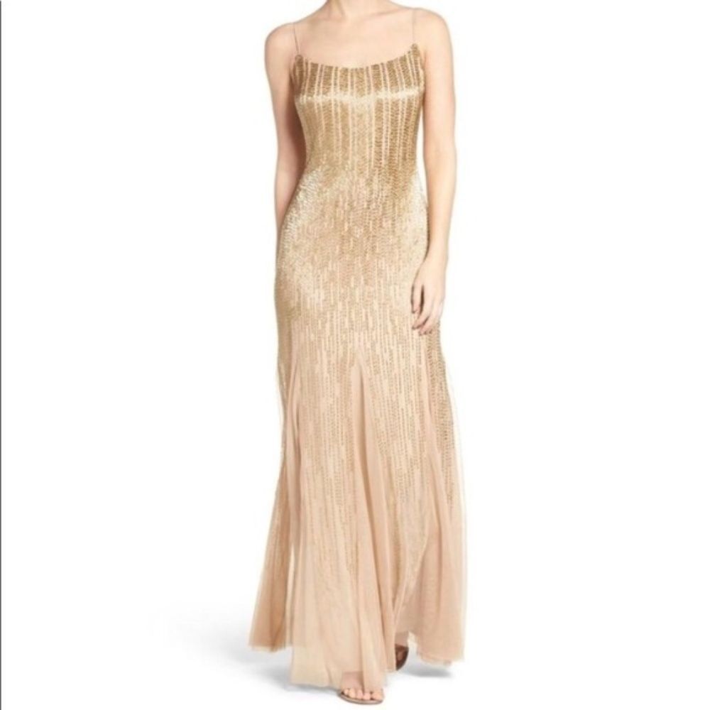 Adrianna Papell Gold Champagne Spaghetti Strap